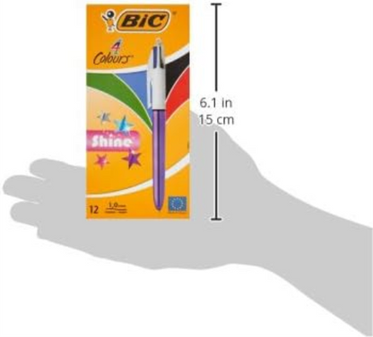 BIC 4 Colours Shine Ballpoint Pens - Metallic Purple Body, Box of 12