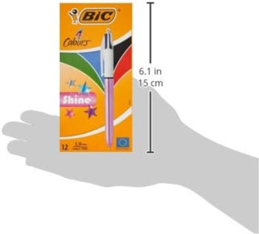BIC 4 Colours Shine Ballpoint Pens - Box of 12 - Metallic Pink Body with 4 Ink Colours (Blue, Black, Red, Green