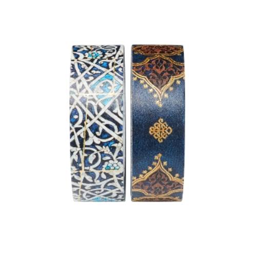Granada Turquoise/Safavid Indigo (Mixed Pack) Washi Tape: Two Iconic Paperblanks designs per set, Metallic foil pattern, 15mm wide x 10 metres long (Paperblanks Washi Tape