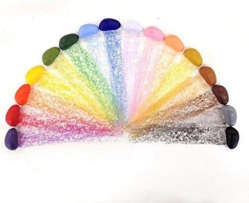 Crayon Rocks – niet-giftige kinderwaxstiften met motorstimulerende werking – langdurige veelkleurige kleurpotloden in een mosselin-tas – 16 kleuren – voor het tekenen op papier en stof