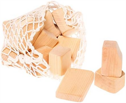 Grimm's Set of Wooden Waldorf Building Blocks in Unique Organic Shapes in Bag, Natural