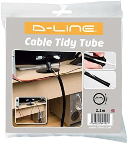 D-Line CTT1.1/25B Cable Tidy Tube | Cable Management Sleeve | Cable Organiser to Manage Cables from TVs, PCs & Games Consoles | 1.1 meter length x 25mm outer diameter – Black (Pack of 2