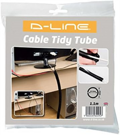 D-Line CTT1.1/25B Cable Tidy Tube | Cable Management Sleeve | Cable Organiser to Manage Cables from TVs, PCs & Games Consoles | 1.1 meter length x 25mm outer diameter – Black (Pack of 2