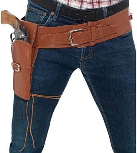 Smiffys Adult Faux Leather Single Holster with Belt, Tan