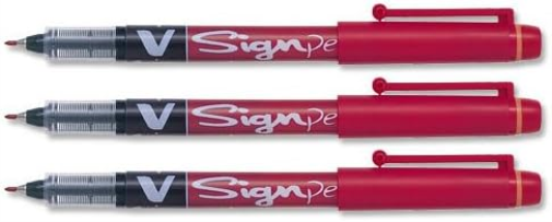 Pilot V Sign Pen Liquid Ink 2.0 mm Tip - Red, Box of 12