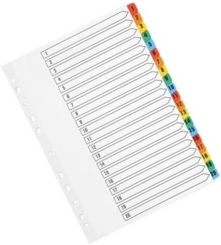 Q-Connect Index A4 Multi-Punched 1-20 Reinforced Multi-Colour Numbered Tabs KF01521
