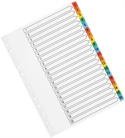 Q-Connect Index A4 Multi-Punched 1-20 Reinforced Multi-Colour Numbered Tabs KF01521