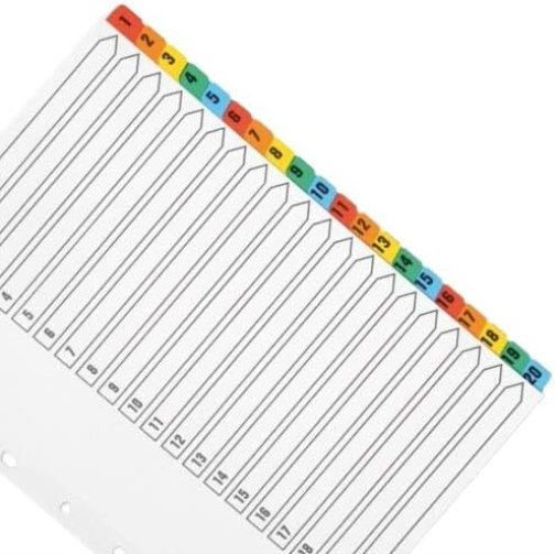 Q-Connect Index A4 Multi-Punched 1-20 Reinforced Multi-Colour Numbered Tabs KF01521
