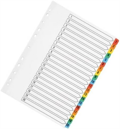 Q-Connect Index A4 Multi-Punched 1-20 Reinforced Multi-Colour Numbered Tabs KF01521