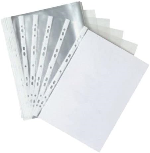 Q-Connect Delux Punched Pocket Top Opening Blue Strip A4 Clear (Pack of 25) KF01122