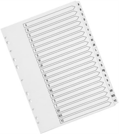 Q-Connect KF01532 Index A4 Multi-Punched A-Z 20 Part Reinforced White Board Clear Tabbed