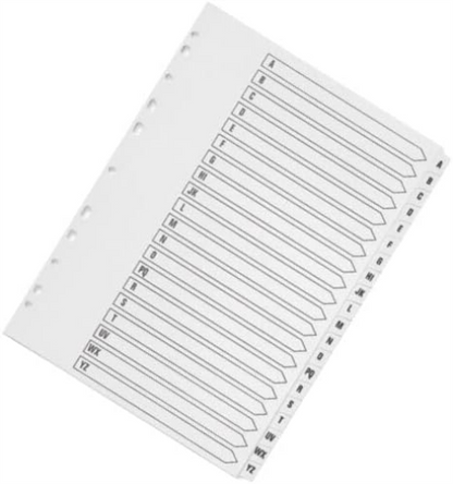Q-Connect KF01532 Index A4 Multi-Punched A-Z 20 Part Reinforced White Board Clear Tabbed