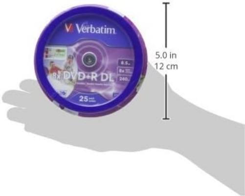 Verbatim 43667 8.5GB 8x Double Layer DVD+R Inkjet Printable - 25 Pack Spindle