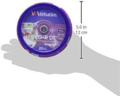 Verbatim 43667 8.5GB 8x Double Layer DVD+R Inkjet Printable - 25 Pack Spindle