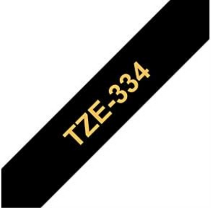 Brother TZe-334 - Standard adhesive - gold on black - Roll (1.2 cm x 8 m) 1 cassette(s) laminated tape - for Brother PT-D210, D600, H110, P-Touch PT-1005, 1880, E800, H110, P-Touch Cube Plus PT-P710
