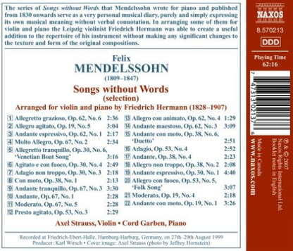 Songs Without Words Arranged for Violin and Piano (Garben)