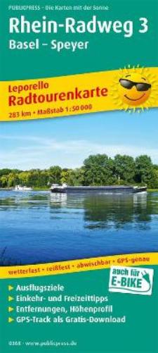 Rhine cycle path 3, Basel - Speyer, cycle tour map 1:50,000