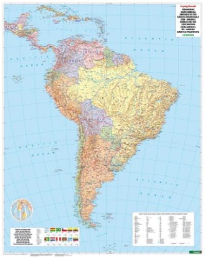 South America political, 1:8m, metal-backed