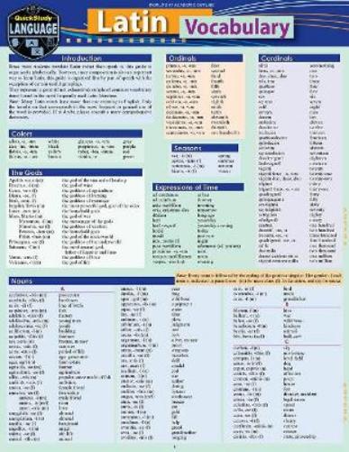 Latin Vocabulary: a QuickStudy Laminated Reference Guide (Quick Study Language