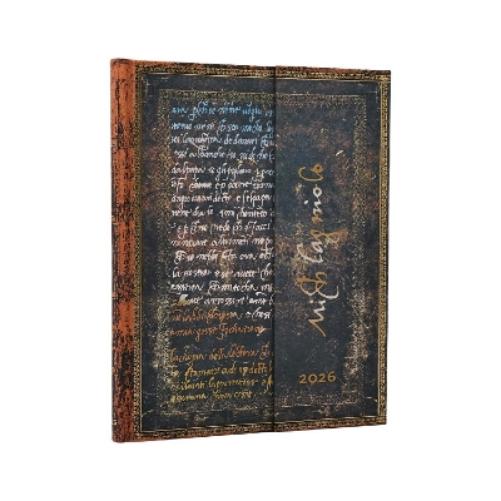 2026 Michelangelo, Handwriting (Embellished Manuscripts Collection) Ultra 12-month Horizontal Hardcover Flexi Dayplanner 2026 (Wrap Closure)