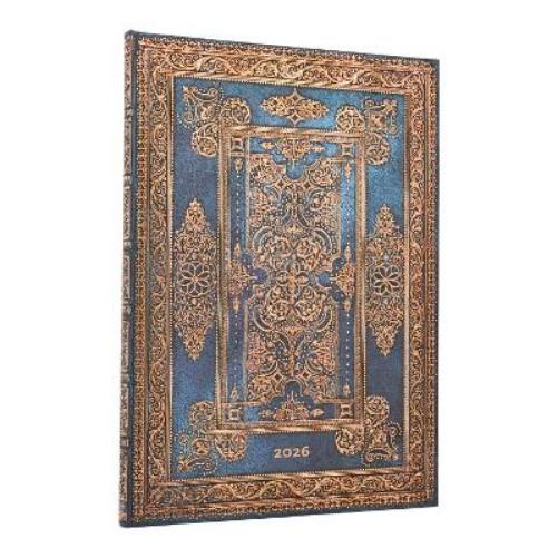 2026 Blue Luxe (Luxe Design) Grande 12-month Vertical Hardcover Flexi Dayplanner 2026 (Elastic Band Closure)
