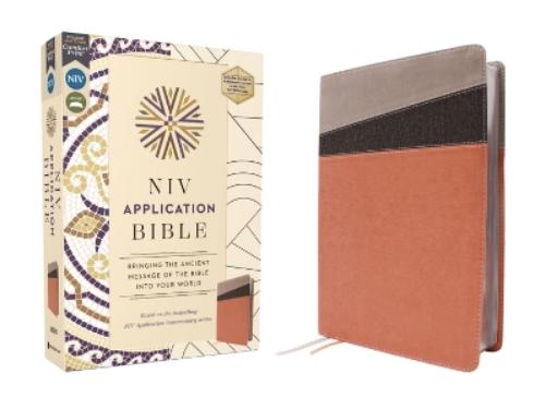 NIV Application Bible, Leathersoft, Coral/Gray, Red Letter, Comfort Print: Bringing the Ancient Message of the Bible Into Your World (NIV Application Commentary Resources