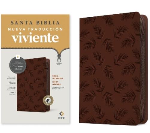 Biblia ultrafina NTV, letra grande de ziper con Filament (SentiPiel, Palmera cafe, Indice, Letra Roja)