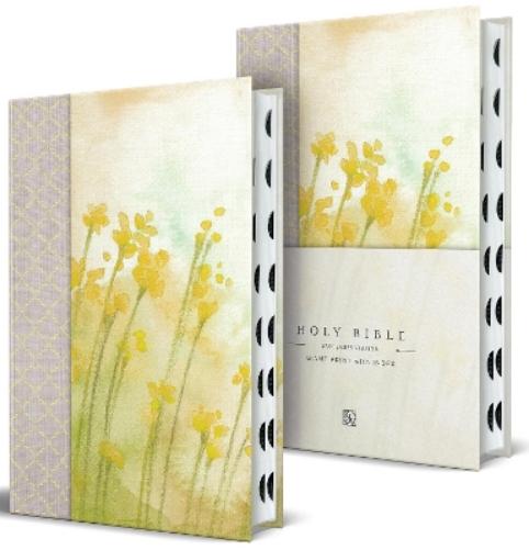 KJV Holy Bible, Giant Print Large Format, Hardcover Yellow floral design with cloth with Ribbon Marker, Red Letter, and Thumb Index