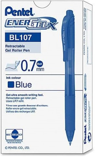 Pentel EnerGel-X 0.7mm Tip Retractable Pen, Blue (Pack of 12