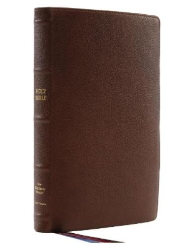 NKJV, Thinline Reference Bible, Large Print, Premium Goatskin Leather, Brown, Premier Collection, Comfort Print