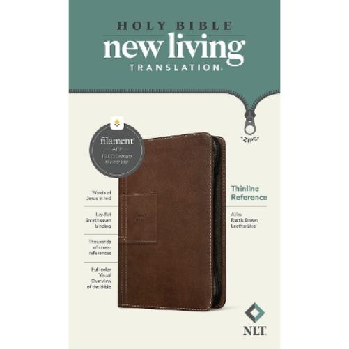 NLT Thinline Reference Zipper Bible, Filament Enabled (Leatherlike, Atlas Rustic Brown, Red Letter)