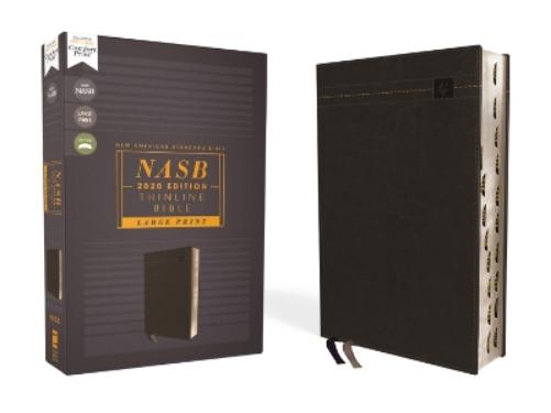 NASB, Thinline Bible, Large Print, Leathersoft, Black, Red Letter, 2020 Text, Thumb Indexed, Comfort Print