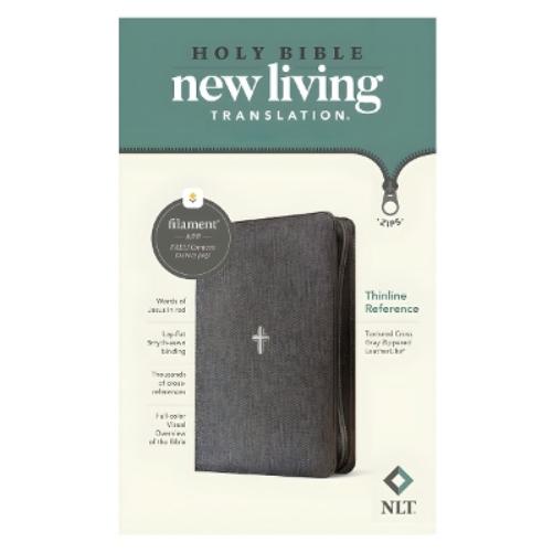 NLT Thinline Reference Zipper Bible, Filament Enabled (Leatherlike, Textured Cross Gray, Red Letter)