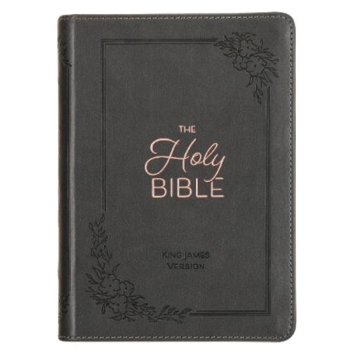 KJV Holy Bible, Compact Large Print Faux Leather Red Letter Edition - Ribbon Marker, King James Version, Gray