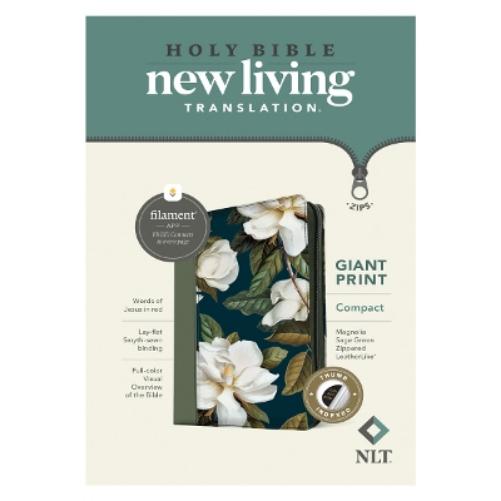 NLT Compact Giant Print Zipper Bible, Filament-Enabled Edition (Leatherlike, Magnolia Sage Green, Indexed, Red Letter)