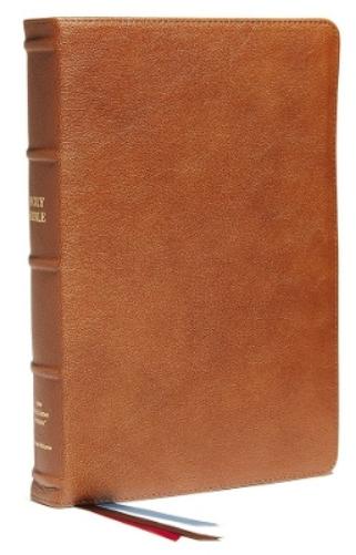 NKJV, End-of-Verse Reference Bible, Personal Size Large Print, Premium Goatskin Leather, Brown, Premier Collection, Red Letter, Comfort Print