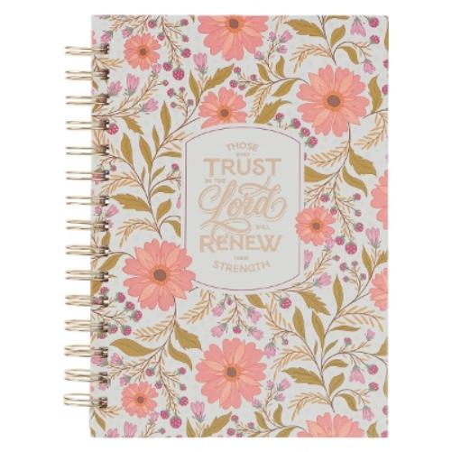 Christian Art Gifts Inspirational Journal, Those Who Trust in the Lord Wide Ruled Notebook, Isaiah 40:31 Bible Verse, Coral Floral, 192 Lined Pages W/Scripture, (8.4" X 6.4" X 1")