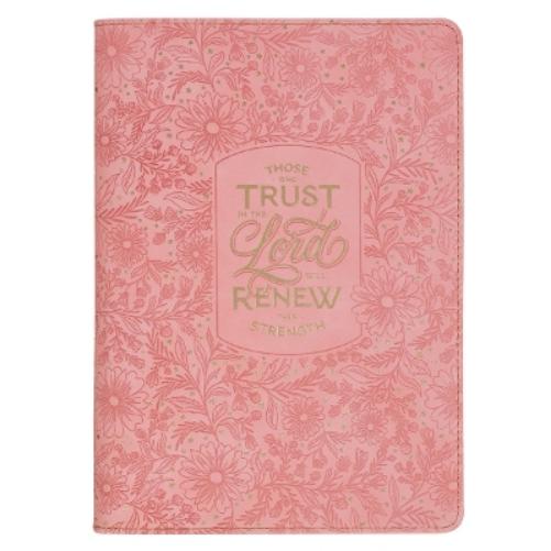 Christian Art Gifts Inspirational Zippered Journal, Those Who Trust in the Lord Wide Ruled Notebook, Isa. 40:31 Bible Verse, Coral Vegan Leather, 336 Lined Pages W/Scripture, (9" X 6.4" X .9")