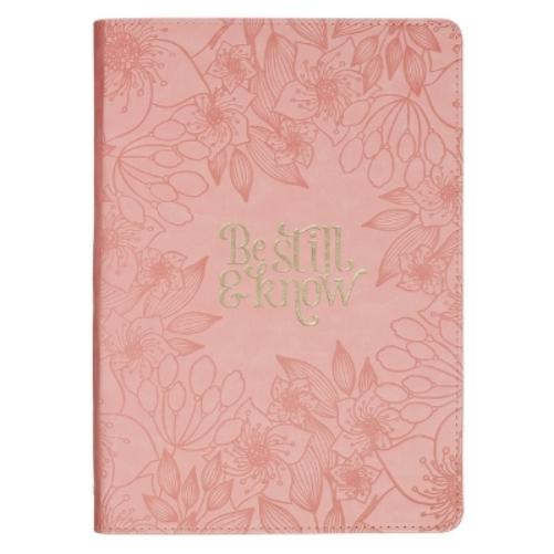 Christian Art Gifts Classic Journal Be Still & Know Ps. 46:10 Bible Verse, Inspirational Scripture Notebook, Ribbon Marker, Pink Vegan Leather Flexcover, 336 Ruled Pages, (8.6" X 6.1" X .9")