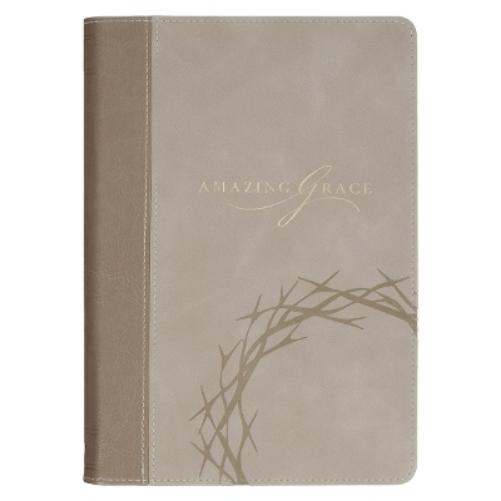 Classic Journal Amazing Grace Isa. 53:5 Bible Verse, Inspirational Scripture Notebook, Ribbon Marker, Taupe Vegan Leather Flexcover, 336 Ruled Pages, (8.6" X 6.1" X .9")