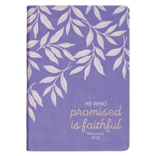 Christian Art Gifts Classic Journal He Who Promised Heb. 10:23 Bible Verse, Inspirational Scripture Notebook, Ribbon Marker, Purple Vegan Leather Flexcover, 336 Ruled Pages, (8.6" X 6.1" X .9")