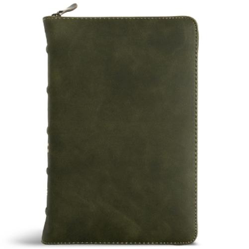 CSB Personal Size Bible, Holman Handcrafted Collection, Zipper Closure, Marbled Olive Premium Calfskin