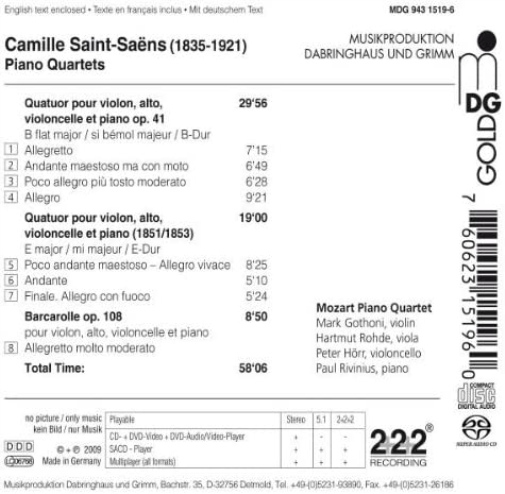 Saint Saens: Piano Quartets