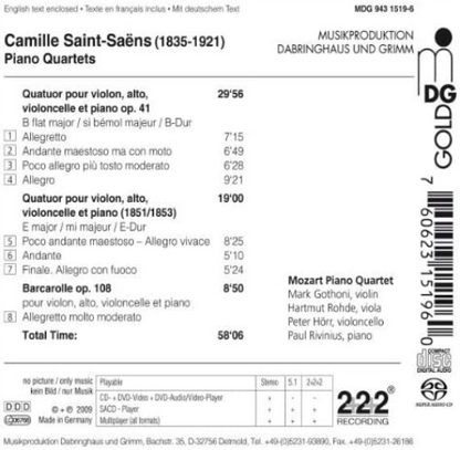 Saint Saens: Piano Quartets