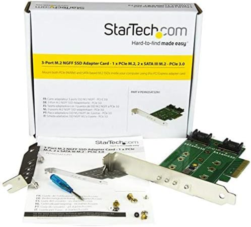 StarTech.com 3-port M.2 SSD (NGFF) Adapter Card - Supports 1x PCIe (NVMe) M.2 SSD, 2x SATA III M.2 SSDs - PCIe 3.0 Adapter (PEXM2SAT32N1