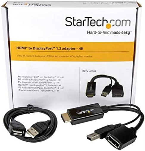 StarTech.com 4K 30Hz HDMI to DisplayPort Video Adapter w/ USB Power - 6 in - HDMI 1.4 (Male) to DP 1.2 (Female) Active Monitor Converter (HD2DP),Black