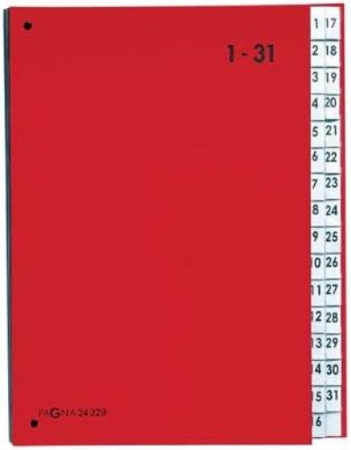 Pagna 24329-01 Desk Organiser 1-31 Coloured Cover 32-Piece Red Red 1-31 EU Single