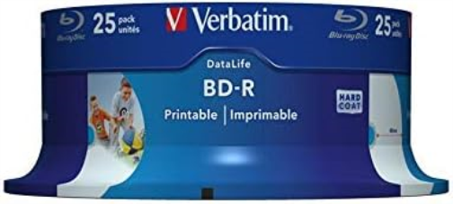 Verbatim 43811 25GB 6x BD-R SL Datalife Inkjet Printable - 25 Pack Spindle