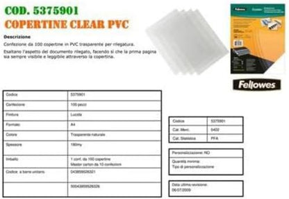 Fellowes A4 Binding Cover - 180 Microns PVC Binding Covers - Pack of 100 Binding Covers - Transparent