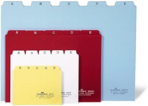 Durable A6 Index Card Set | Includes Printed A-Z Tabs | White | Made of Strong PVC | Perfect for Organising Documents | Pack of 1